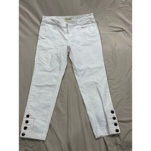 Caribbean Joe Womens White Button Hem Cropped Pants Size 12 Stretch Nautical